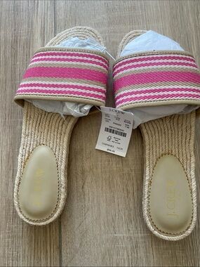 NWTs JCrew Pink and Natural Striped Espadrille Slides Retail for $98
